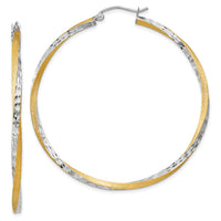 14k & Rhodium Diamond-cut 2.5mm Twisted Hoop Earrings-TC434