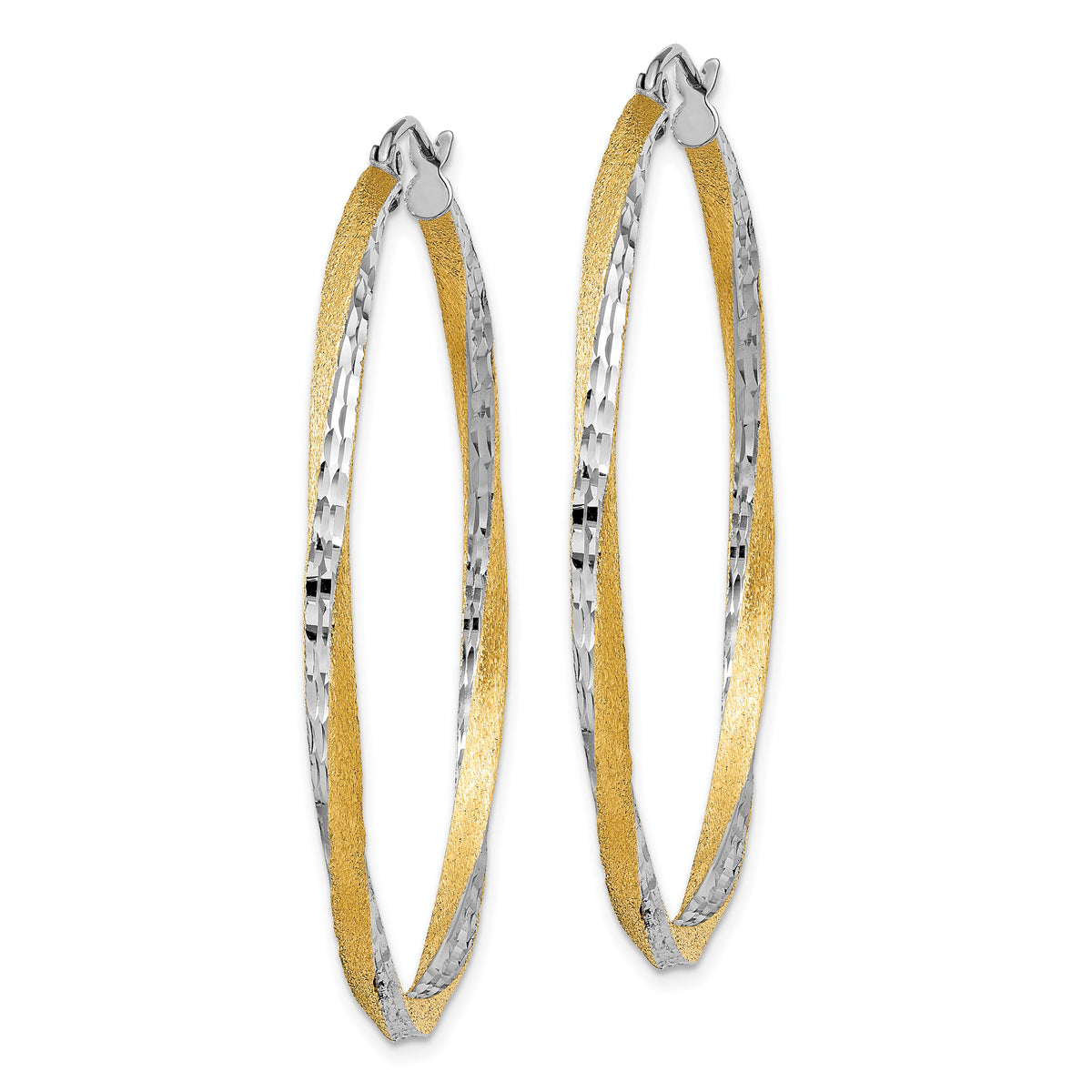 14k & Rhodium Diamond-cut 2.5mm Twisted Hoop Earrings-TC435