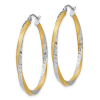 14k & Rhodium Diamond-cut 2.5mm Twisted Hoop Earrings-TC436