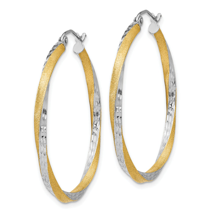 14k & Rhodium Diamond-cut 2.5mm Twisted Hoop Earrings-TC436