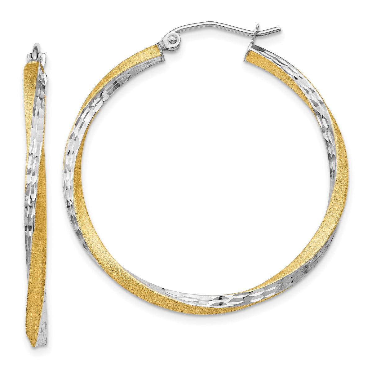 14k & Rhodium Diamond-cut 2.5mm Twisted Hoop Earrings-TC436