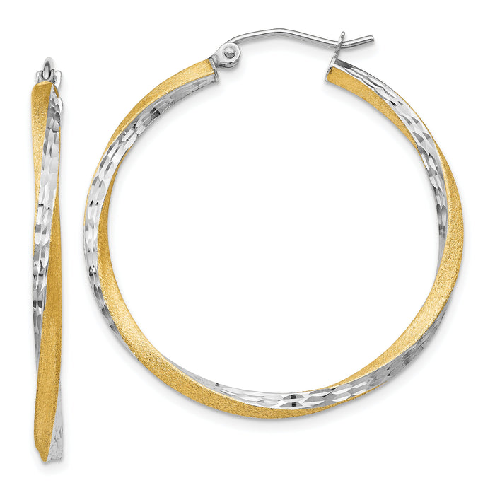 14k & Rhodium Diamond-cut 2.5mm Twisted Hoop Earrings-TC436