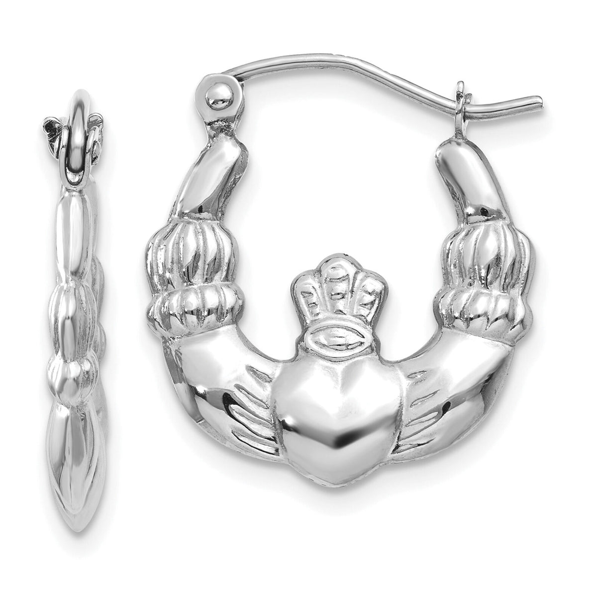 14k White Gold Claddagh Hoop Earrings-TC498