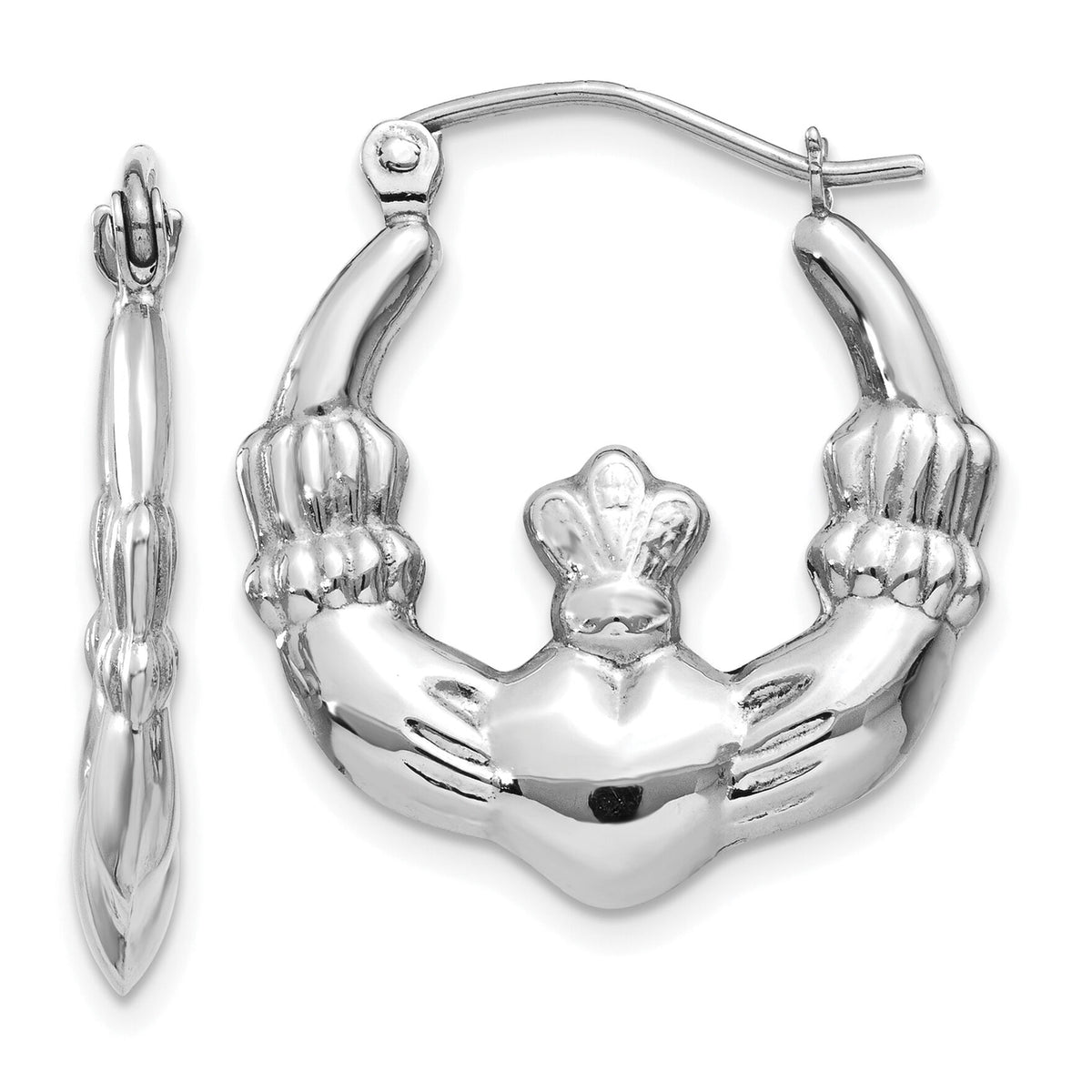 14k White Gold Claddagh Hoop Earrings-TC499
