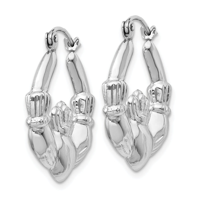 14k White Gold Claddagh Hoop Earrings-TC500