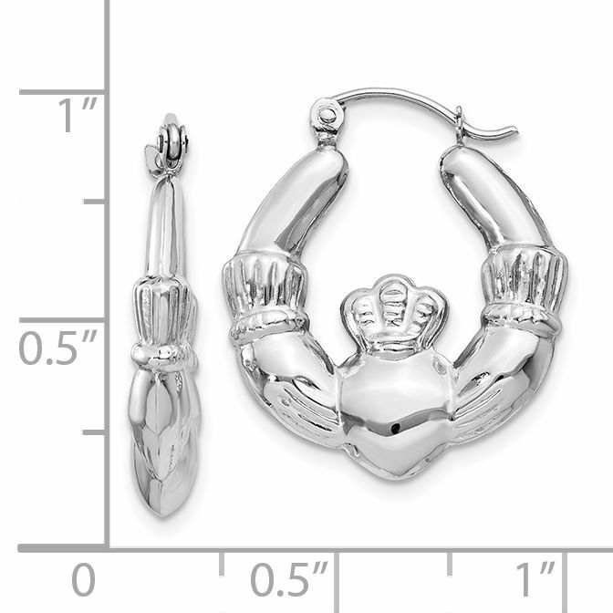 14k White Gold Claddagh Hoop Earrings-TC500