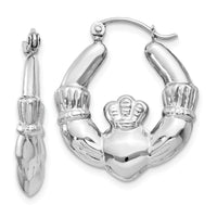 14k White Gold Claddagh Hoop Earrings-TC500