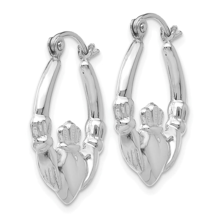 14k White Gold Claddagh Hoop Earrings-TC501