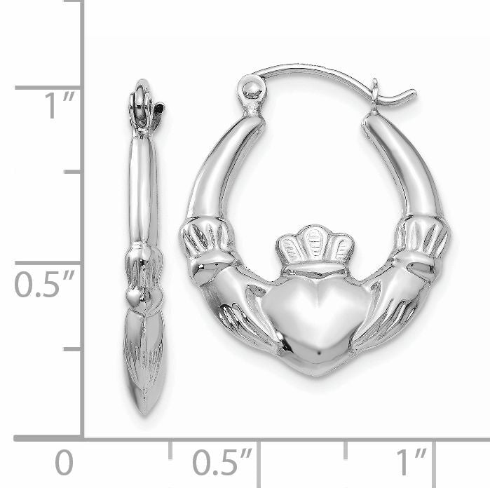 14k White Gold Claddagh Hoop Earrings-TC501