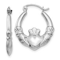 14k White Gold Claddagh Hoop Earrings-TC501