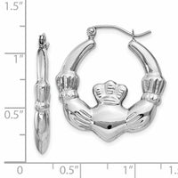 14k White Gold Claddagh Hoop Earrings-TC502