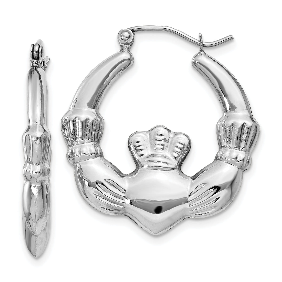 14k White Gold Claddagh Hoop Earrings-TC502