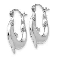 14k White Gold Polished Dolphin Hoop Earrings-TC505