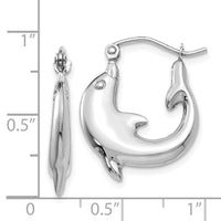 14k White Gold Polished Dolphin Hoop Earrings-TC505