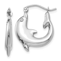 14k White Gold Polished Dolphin Hoop Earrings-TC505