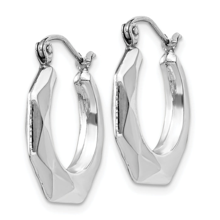 14k White Gold Faceted Hoop Earrings-TC510