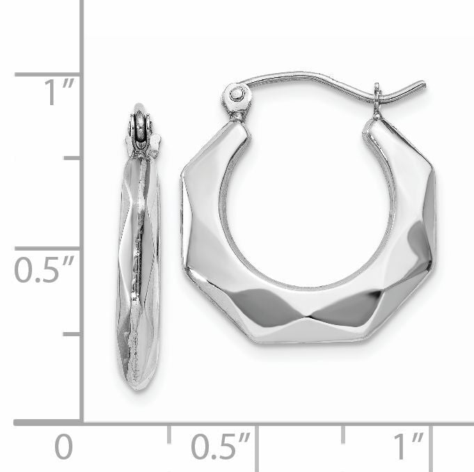 14k White Gold Faceted Hoop Earrings-TC510