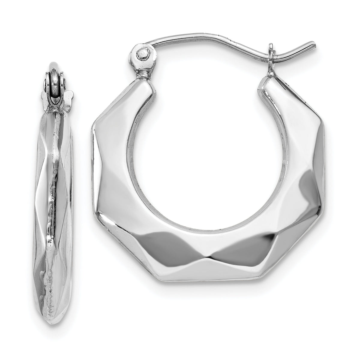 14k White Gold Faceted Hoop Earrings-TC510