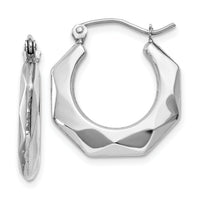 14k White Gold Faceted Hoop Earrings-TC510