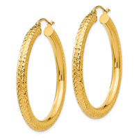14k Diamond-cut 4mm Round Hoop Earrings-TC533