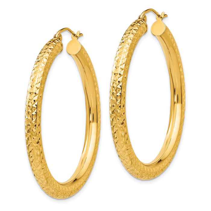 14k Diamond-cut 4mm Round Hoop Earrings-TC533