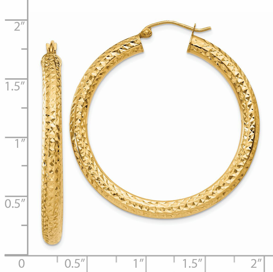 14k Diamond-cut 4mm Round Hoop Earrings-TC533