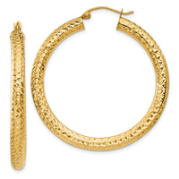 14k Diamond-cut 4mm Round Hoop Earrings-TC533