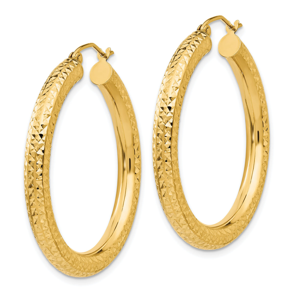 14k Diamond-cut 4mm Round Hoop Earrings-TC534