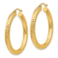 14k Diamond-cut 4mm Round Hoop Earrings-TC534