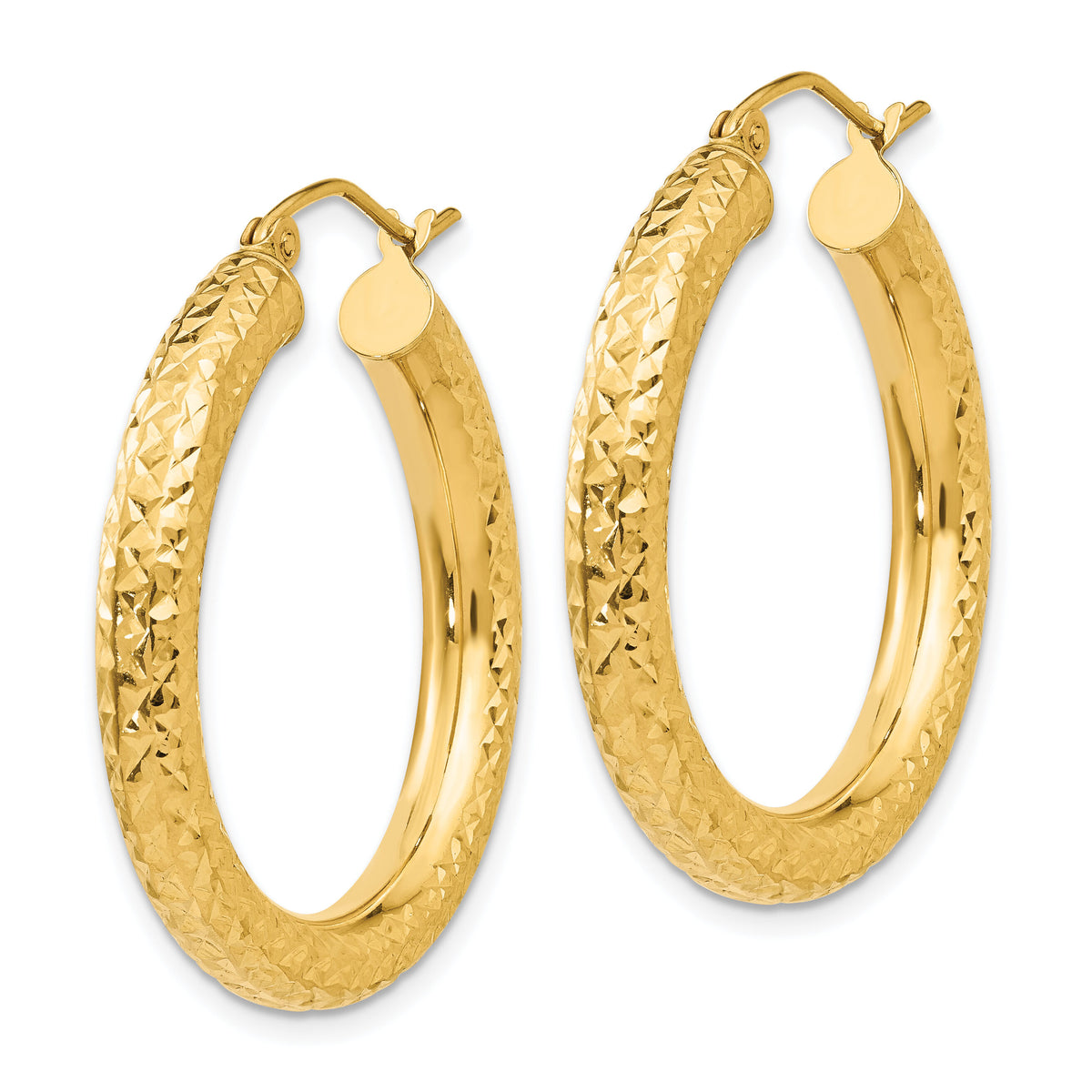 14k Diamond-cut 4mm Round Hoop Earrings-TC535