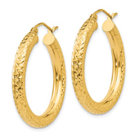 14k Diamond-cut 4mm Round Hoop Earrings-TC535