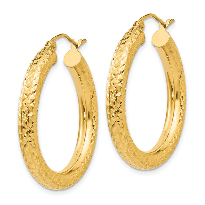14k Diamond-cut 4mm Round Hoop Earrings-TC535