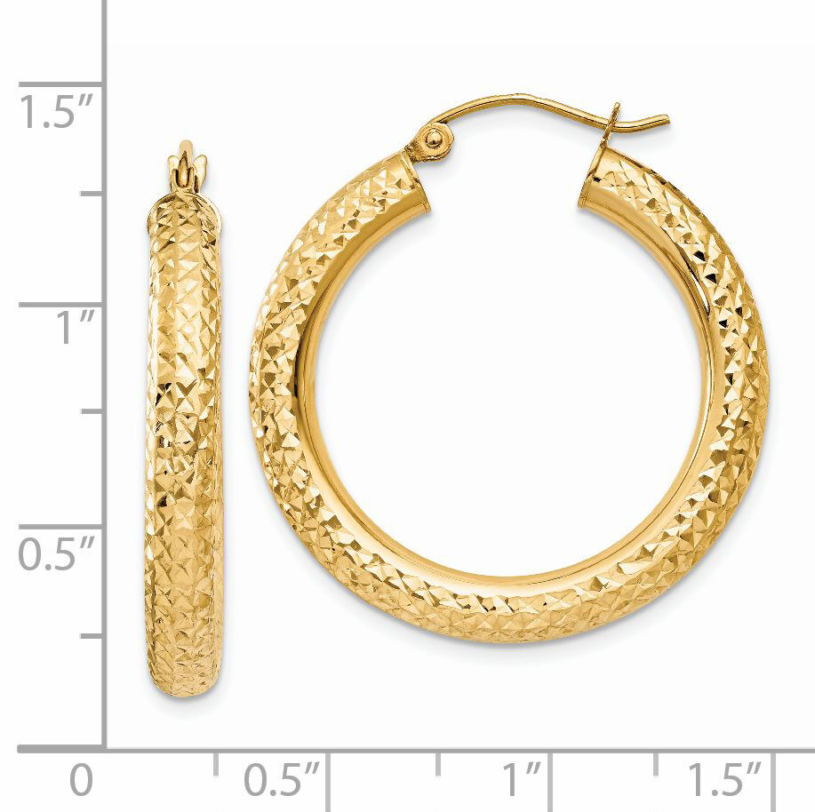 14k Diamond-cut 4mm Round Hoop Earrings-TC535