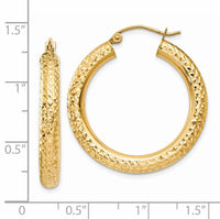 14k Diamond-cut 4mm Round Hoop Earrings-TC535