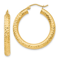 14k Diamond-cut 4mm Round Hoop Earrings-TC535