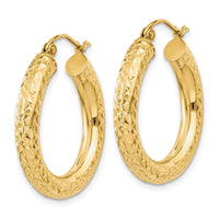 14k Diamond-cut 4mm Round Hoop Earrings-TC536
