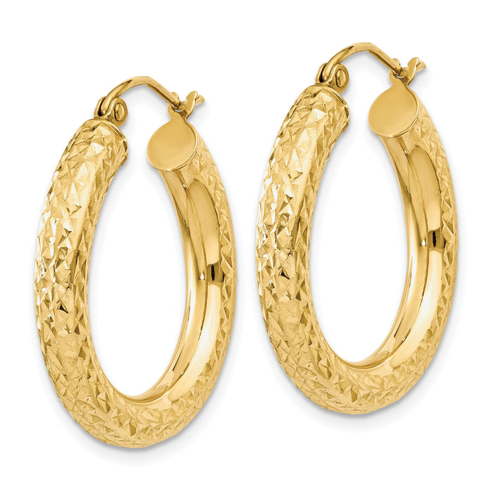 14k Diamond-cut 4mm Round Hoop Earrings-TC536