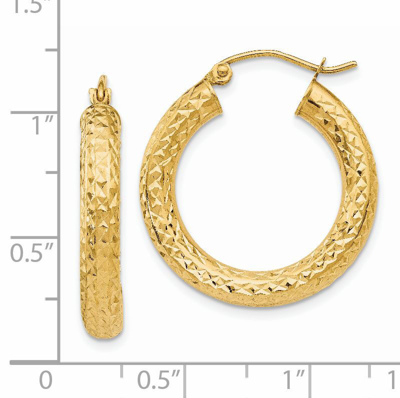 14k Diamond-cut 4mm Round Hoop Earrings-TC536