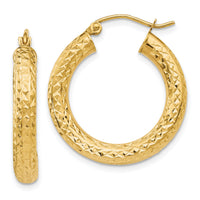 14k Diamond-cut 4mm Round Hoop Earrings-TC536