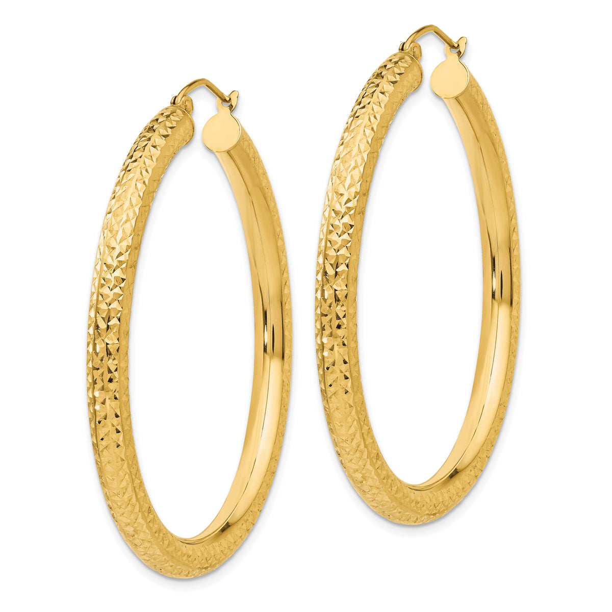 14k Diamond-cut 4mm Round Hoop Earrings-TC537