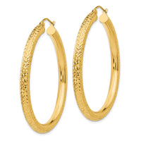 14k Diamond-cut 4mm Round Hoop Earrings-TC537