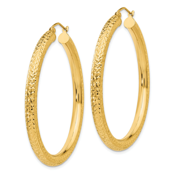 14k Diamond-cut 4mm Round Hoop Earrings-TC537