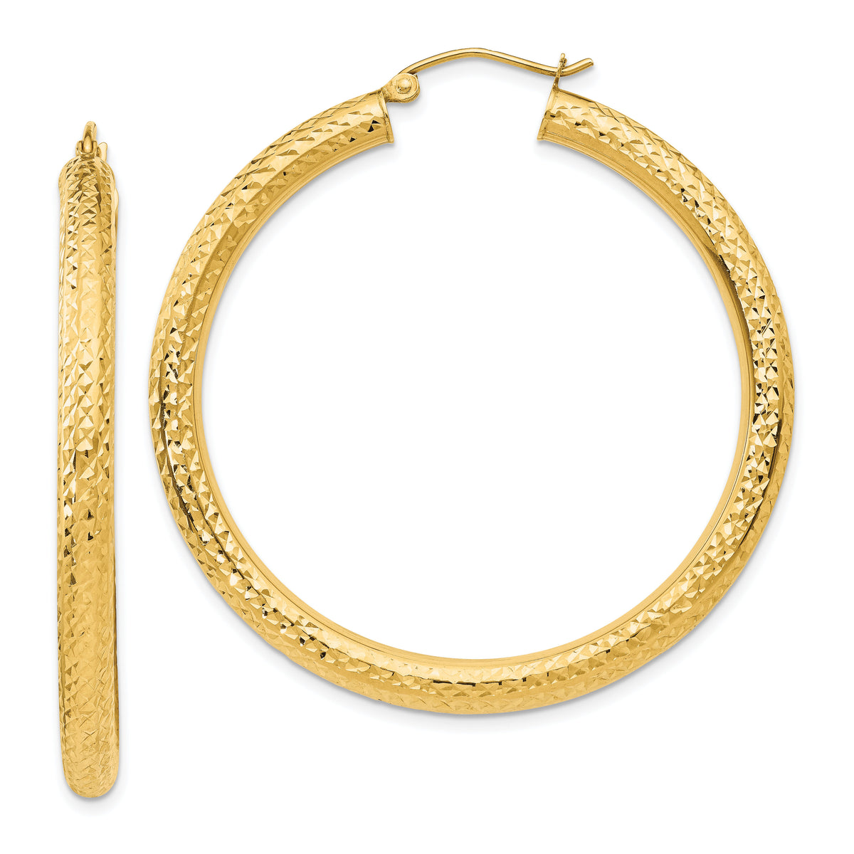 14k Diamond-cut 4mm Round Hoop Earrings-TC537