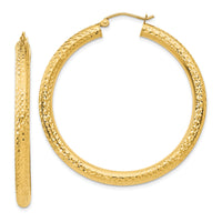 14k Diamond-cut 4mm Round Hoop Earrings-TC537