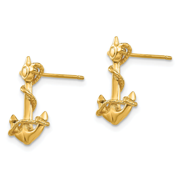 14k 3-D Anchor with Rope Post Earrings-TC564