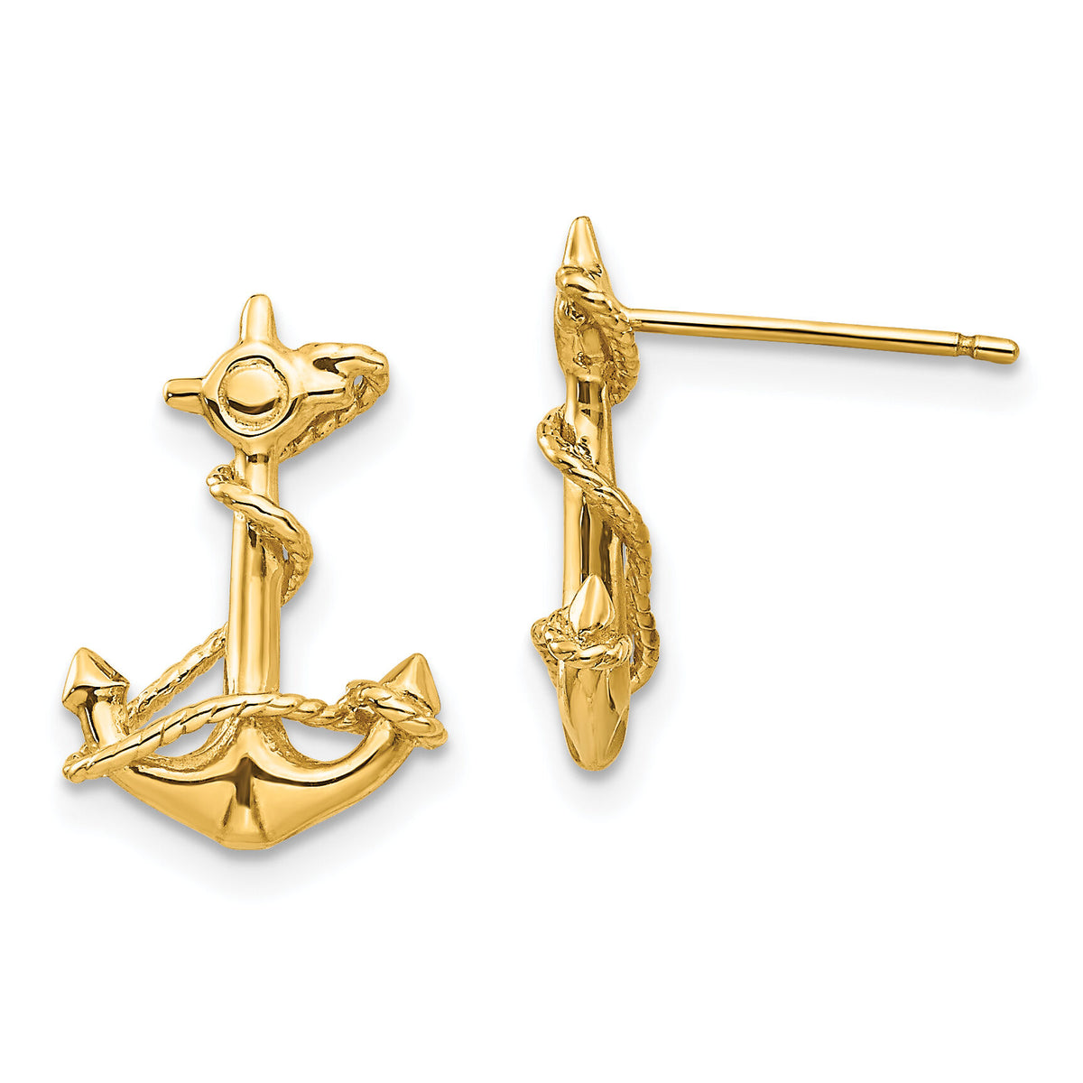14k 3-D Anchor with Rope Post Earrings-TC564