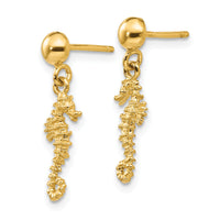 14k 3-D Mini Seahorse Dangle Post Earrings-TC607