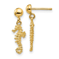 14k 3-D Mini Seahorse Dangle Post Earrings-TC607