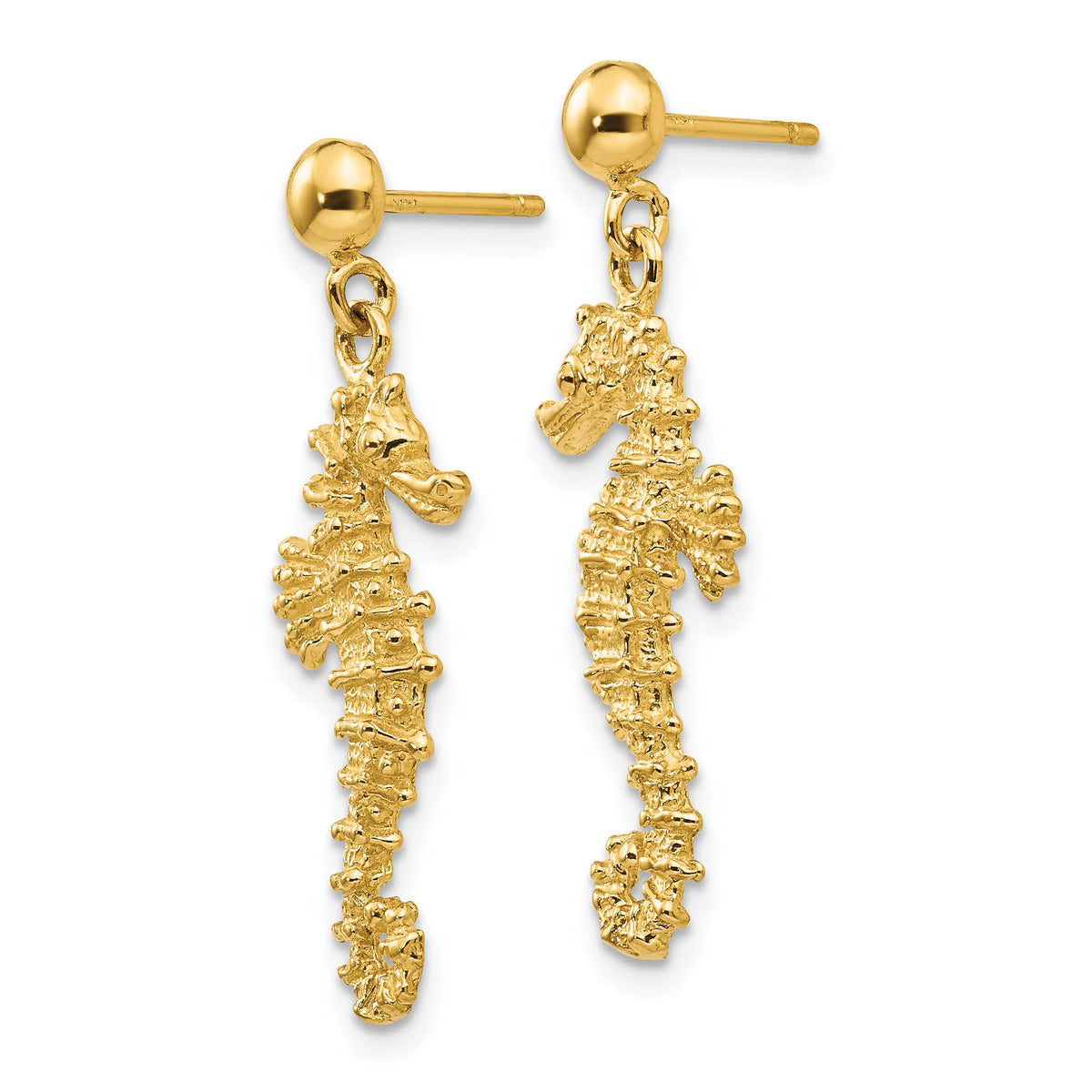 14k Large Seahorse Dangle Post Earrings-TC608