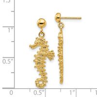 14k Large Seahorse Dangle Post Earrings-TC608